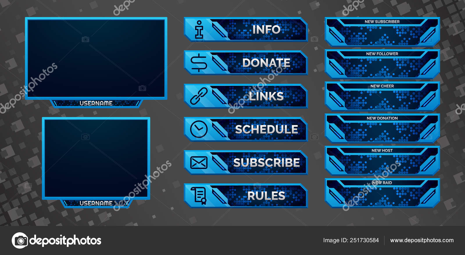 Set Blue Gaming Panels Overlays Cybersport Streamers Alerts Buttons Twitch Vector Image By C Fallenknight Vector Stock