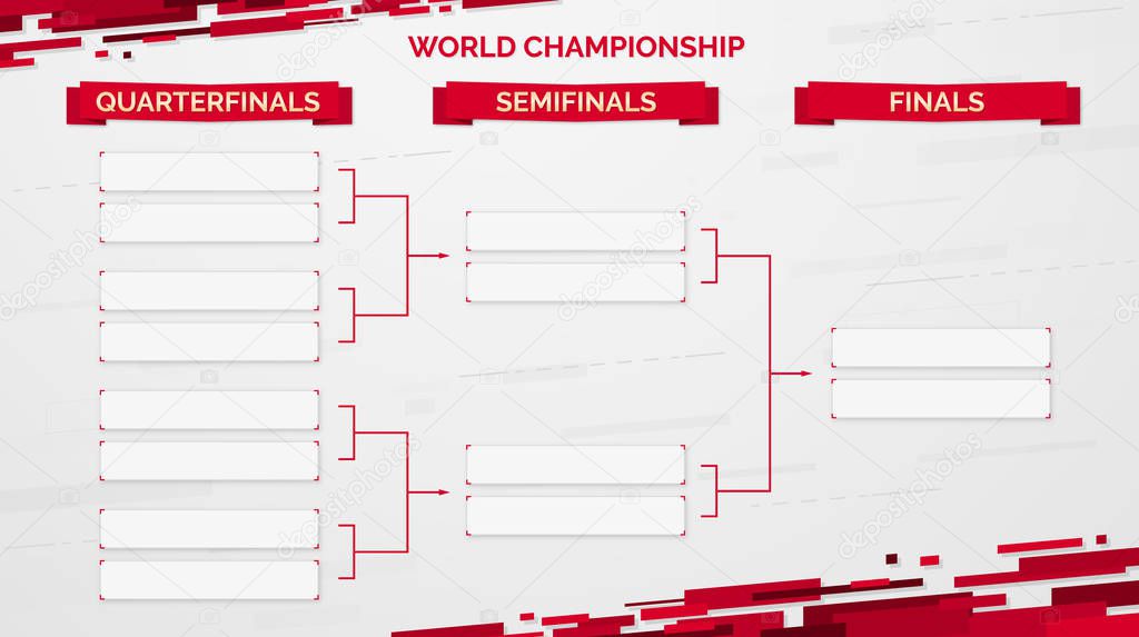 World championship template on a white background. Championship bracket background design with red ribbons. Eps10 vector