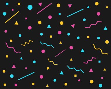 Farklı geometrik şekiller ile soyut geometrik memphis tarzı arka plan