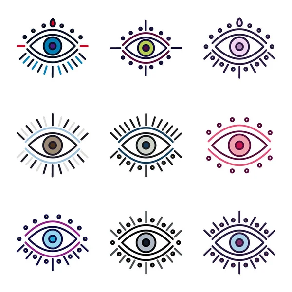 Set of colored vector line eyes illustration. — Stock Vector