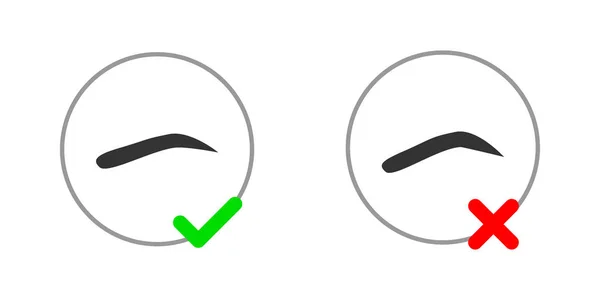 Das Schema ist richtig und falsch dekorierte Augenbrauen im runden Rahmen — Stockvektor