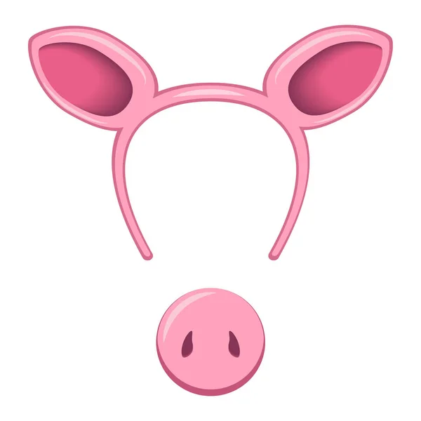 頭のフープと休日の豚マスクです。耳と豚のきしむ音 — ストックベクタ