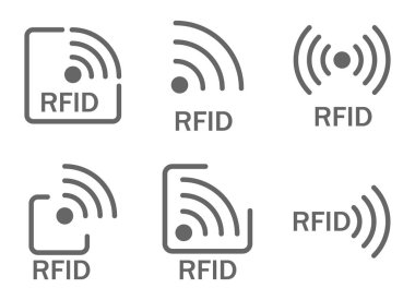 monochrome set of icons rfid. set of icons featuring radio and radio waves clipart