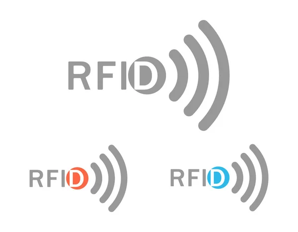 Dalgalar iletişim ve iletişim mavi ve turuncu renklerde nesne görüntüsü gri RFID logolu atandı.