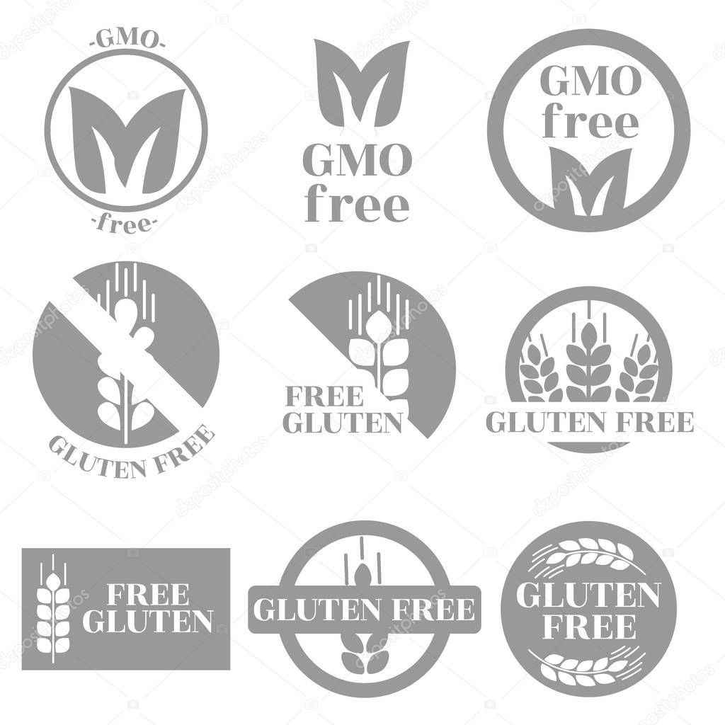 a set of trade marks depicting and informing about the absence of GMOs and gluten in products.