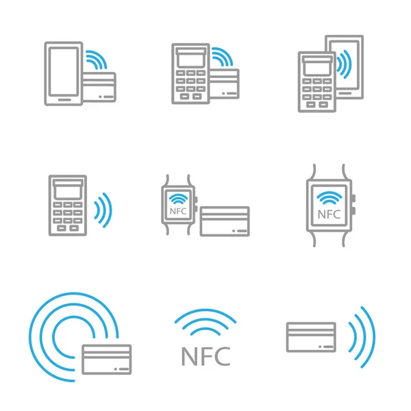Set Nfc Icons Featuring Smartphone Bank Payment Card — Stock Vector