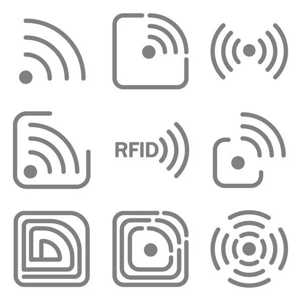 Conjunto de iconos con diferentes variaciones de imagen rfid en diferentes formas — Vector de stock