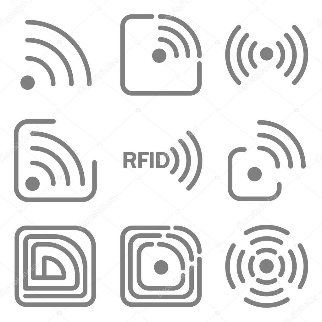 set of icons with different variations of rfid image in different forms
