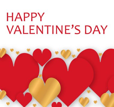 Sevgililer günü kırmızı, altın kalp tebrik kartı.