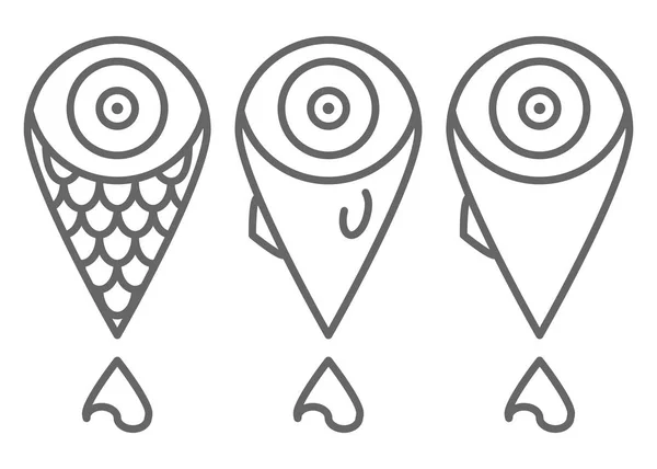 Minimale Symbole für Fischleinen in verschiedenen Formen. — Stockvektor