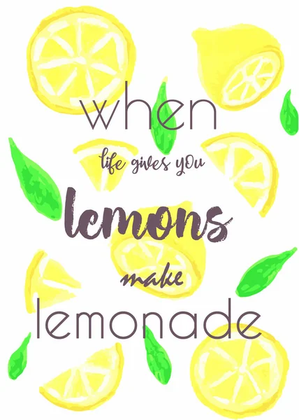 Farklı bir dilim limon seti, alıntıyla birlikte. Yağlı boyaların illüstrasyonu.
