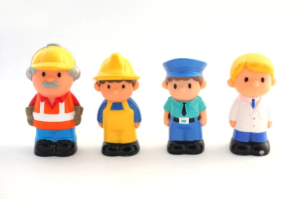Brinquedos Crianças Números Homens Pequenas Figuras Construtores Polícia Médico Isolado — Fotografia de Stock