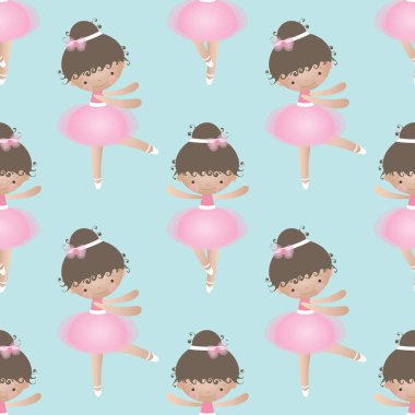 Sevimli küçük balerin ile Seamless modeli. Vektör çizim.