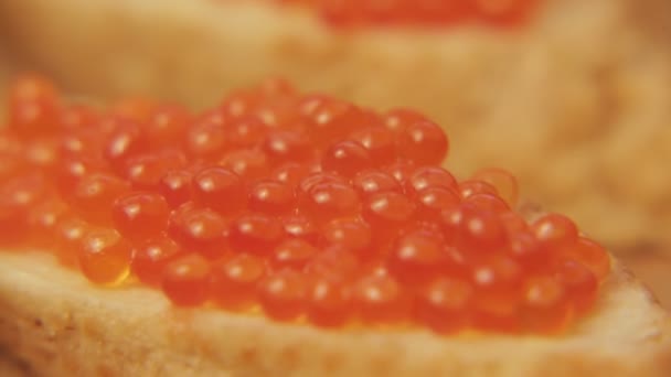 Sandwich with red caviar 003 / Red caviar smeared on white bread with butter — Stock Footage Sandwich Red Caviar 003 Red Caviar Smeared White Bread Butter Royalty Free Stock Video