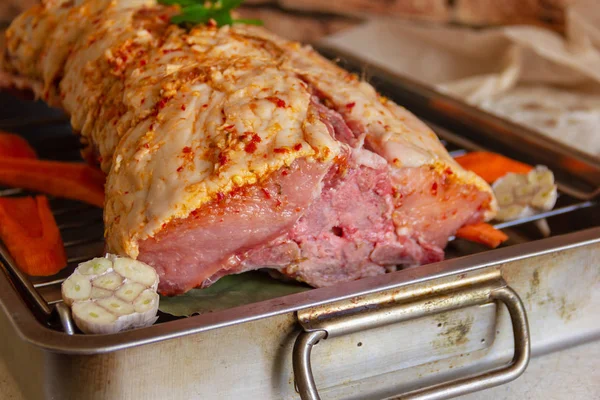 Fleisch Rohes Schwein Mit Gewürzen Filet — Stockfoto