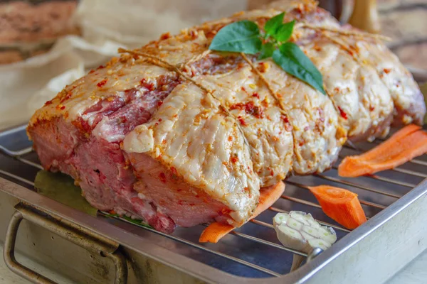 Viande Porc Cru Aux Épices Filet — Photo