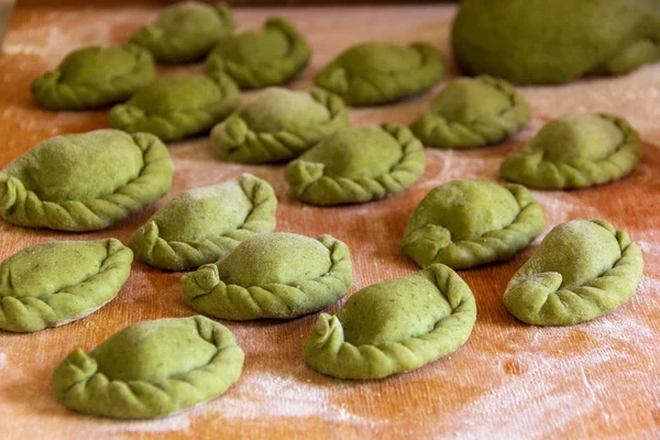 Koken Van Groene Dumplings Thuis Keuken — Stockfoto