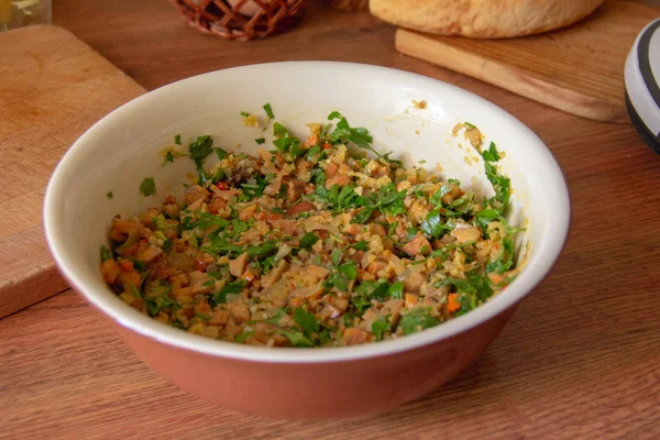 Zutaten Zum Kochen Von Pilzschnitzeln Hause Der Küche — Stockfoto