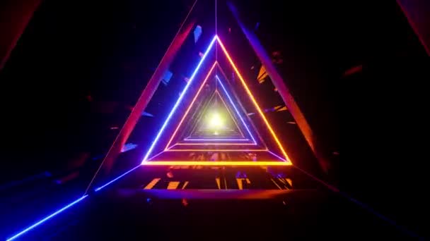 Tunnel spatial triangulaire avec néons lumineux aléatoires dans une boucle infinie 