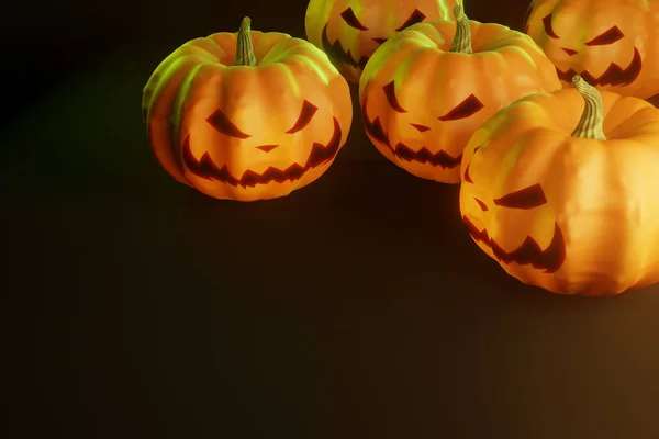 Gruppo Zucche Halloween Sfondo Nero Con Illuminazione Cupa — Foto Stock