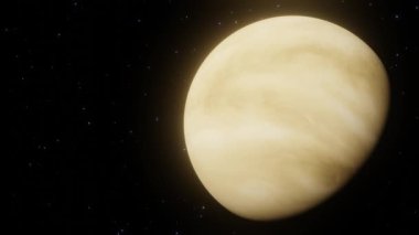 Atmosferinin ayrıntıları yıldızların arka planında bulutlarla kaplı olan Venüs gezegeninin dönüşü