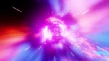 Uzayda bir solucan deliğinde yüksek hızda ilerlerken bir sürü renkli ışık parlıyor..