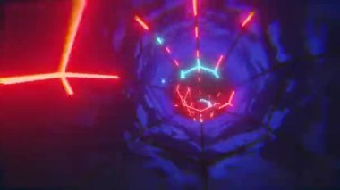Renkli neon, anime ve retro tarzıyla dolu sekizgen şekilli dairesel tünelden geç