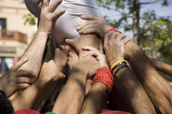 Castellers, human towers, Catalan tradition, Sant Cugat del Valles, Barcelona, Catalonia, Spain, Europe