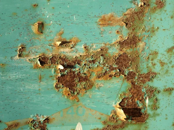 Pintura Verde Despegando Una Superficie Oxidada —  Fotos de Stock