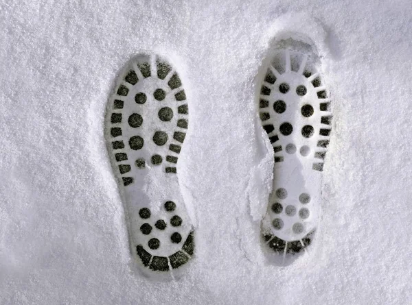 Botas Huellas Zapatos Tierra Cubierta Nieve —  Fotos de Stock