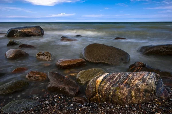 Pedras Rochas Praia Mar Báltico Mar Longa Exposição — Fotografia de Stock