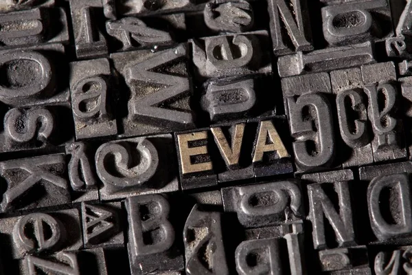 Lettere Piombo Ferro Che Formano Parola Eva — Foto Stock