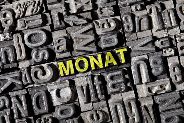 Iron Lead Letters Forming German Word Month — Stock Photo, Image