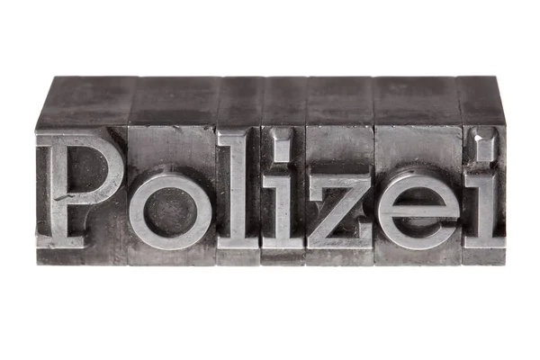 Leeppress Железные Свинцовые Буквы Образующие Немецкое Слово Полиции — стоковое фото