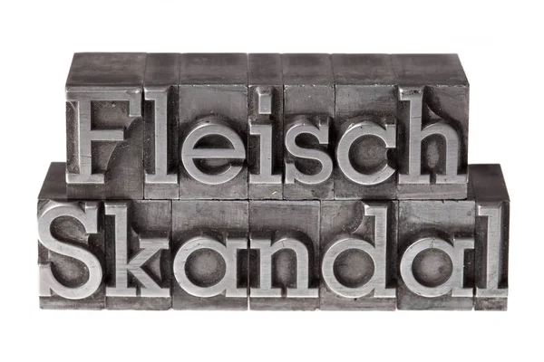 Letterpress Iron Lead Letters Forming German Word Meat Scandal — Stock Photo, Image