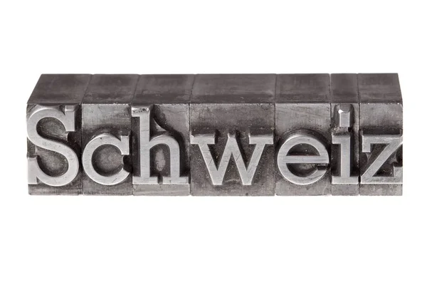 Letterpress Iron Lead Letters Forming German Word Switzerland — Stock Photo, Image