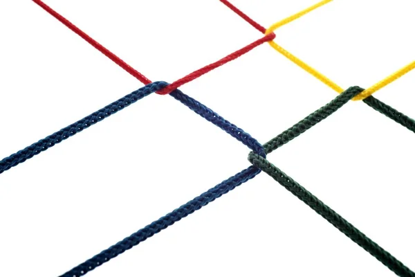 Переплетены Четыре Цветных Шнура Подключены Сети — стоковое фото