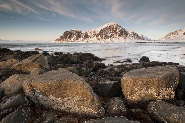 Skagsanden Berg Flakstady Lofoten Nordland Norge Europa — Stockfoto