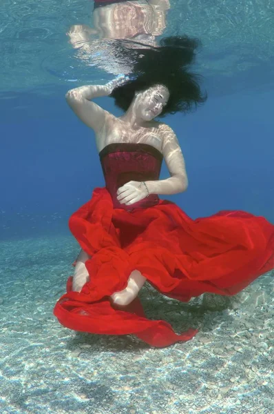 Underwater Model Presenting Fashion Sea Greece Europe — Stock Photo, Image