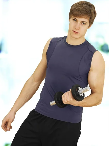 Muscular Young Man Doing Strength Training Dumbbell Looking Camera — Stock Photo, Image