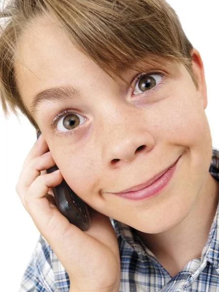 Хлопчик Підліток Розмовляє Мобільному Телефону — стокове фото