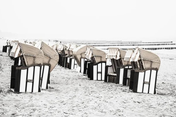 Zadaszone Wiklinowe Krzesła Plażowe Plaży Zingst Fischland Dar Zingst Meklemburgia — Zdjęcie stockowe