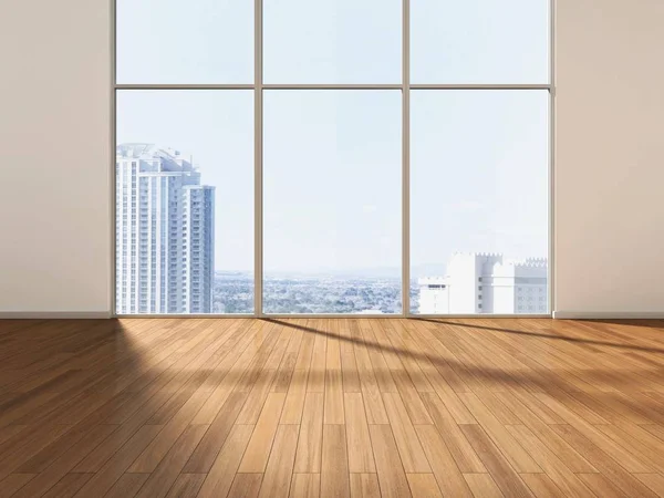 Empty room in front of a skyline