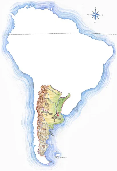 Son Derece Ayrıntılı Çizilmiş Harita Arjantin Güney Amerika Anahat Bir — Stok fotoğraf