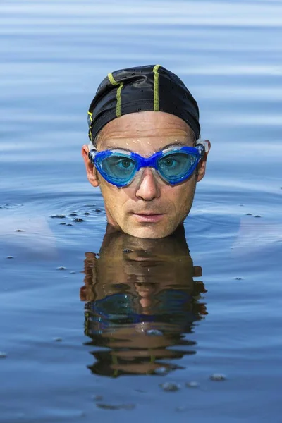 Triatleet Het Water Welzheim Baden Wrttemberg Duitsland Europa — Stockfoto