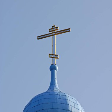 Church-tower with cross of the Orthodox temple of St. Ludmila in Rimice, Czech Republic, Europe  clipart