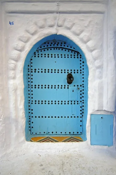 Голубая Дверь Улицах Фашауэна Шауэна Медины Моро Африки — стоковое фото