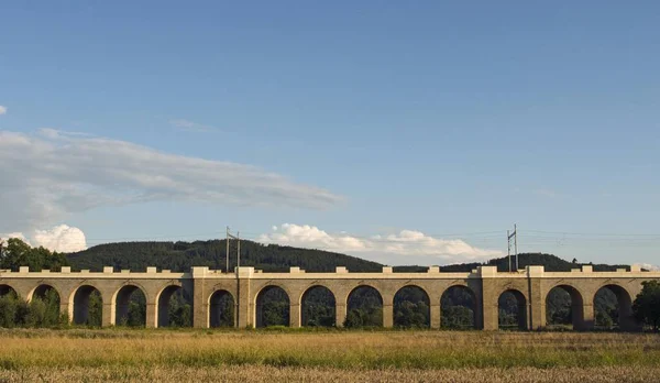 Jezernice Railroad Viaduct 343 Metros Comprimento Ponte Ferroviária Com Arcos — Fotografia de Stock