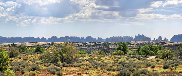 Vista Panorâmica Paisagem Deserto Pedra Needles Canyonlands National Park Moab — Fotografia de Stock