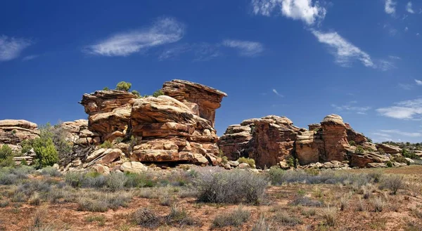Vista Panorâmica Paisagem Deserto Pedra Needles Canyonlands National Park Moab — Fotografia de Stock